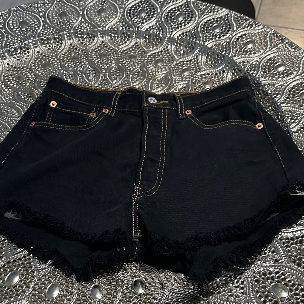 Levi's Black Jean Shorts with Frayed Hem
